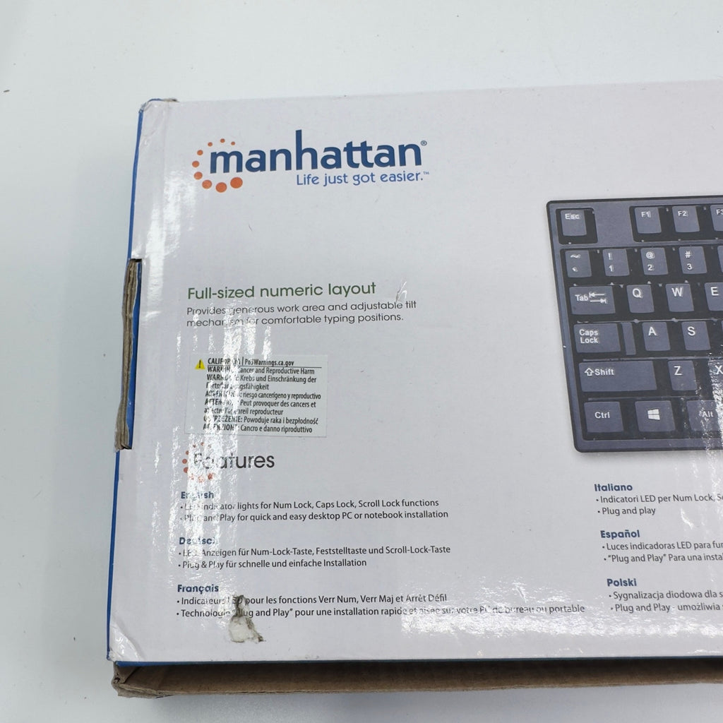 Manhattan Wired Computer Keyboard Full-Sized Basic Keyboard 104 Keys Black
