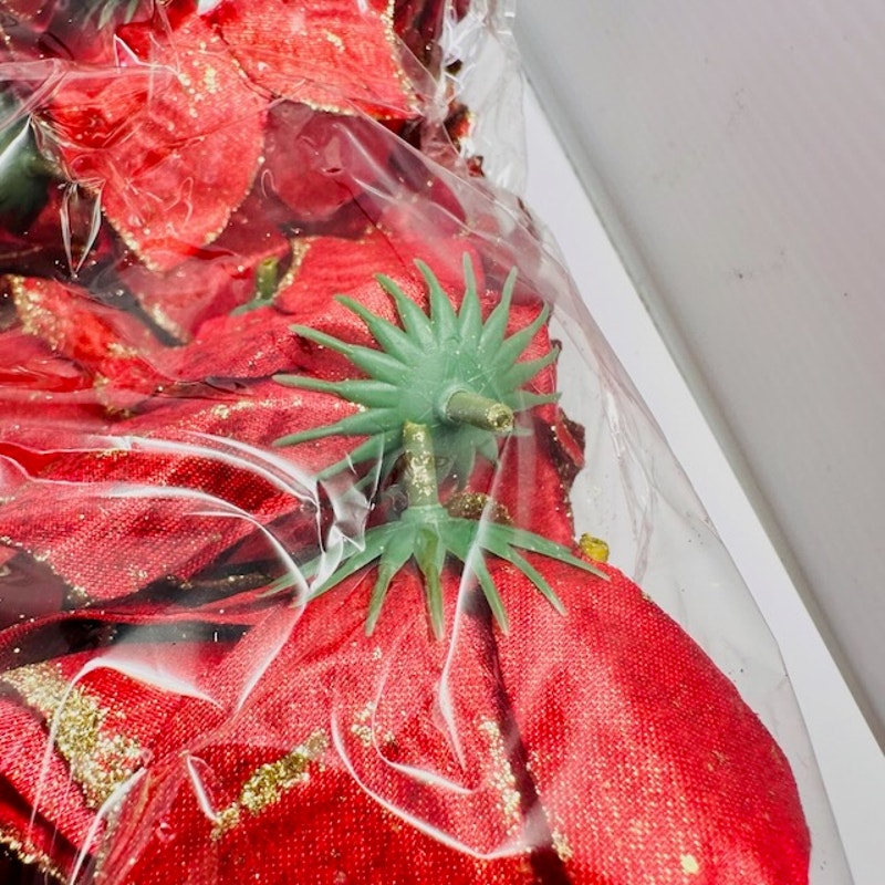 NEW 90 Pcs Christmas Glitter Poinsettia Flowers Decoration Ornaments 5 Inch Red