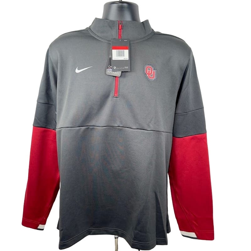 Nike Oklahoma Sooner Football On Field 1/4 Zip Jacket Gray Red Mens Size Large