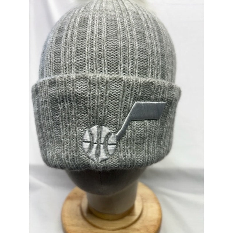 47 Brand Utah Jazz Knit Pom Beanie Cuffed NBA Hat Light Gray Womens OSFM