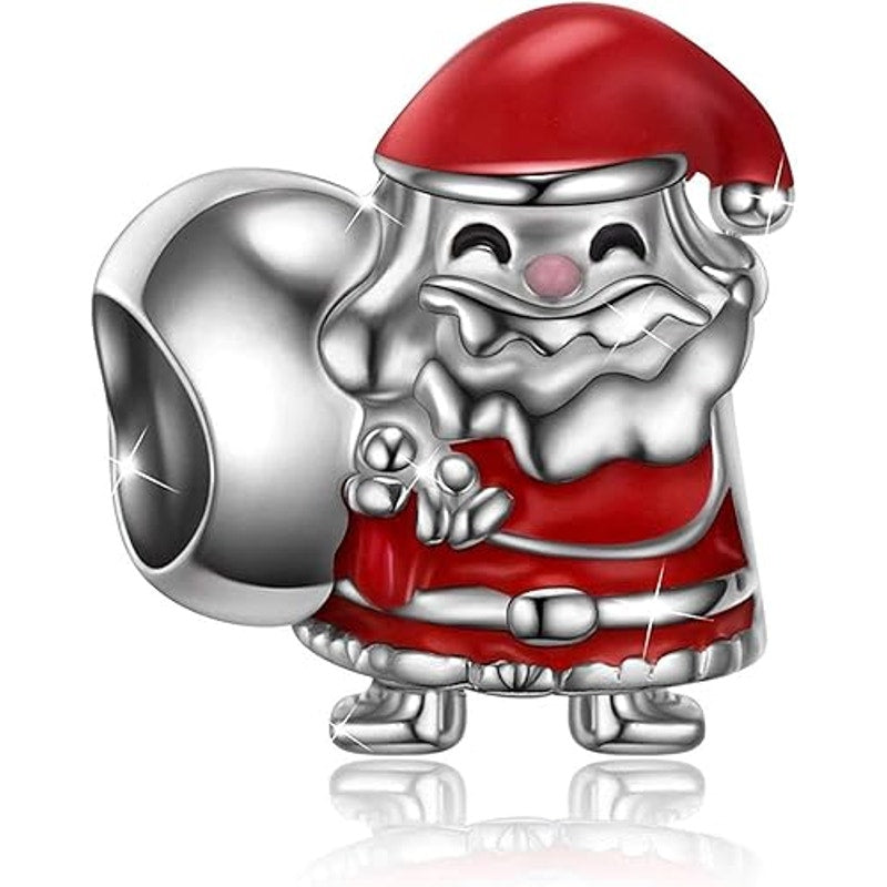 Santa Claus Dangle Charm Pendant 925 Sterling Silver Red