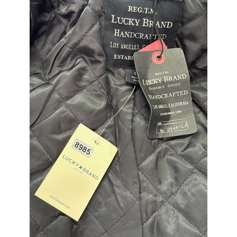 Lucky Brand Moto Jacket Leather Wool Quilted Lined Zip-Up Black Mens Size L