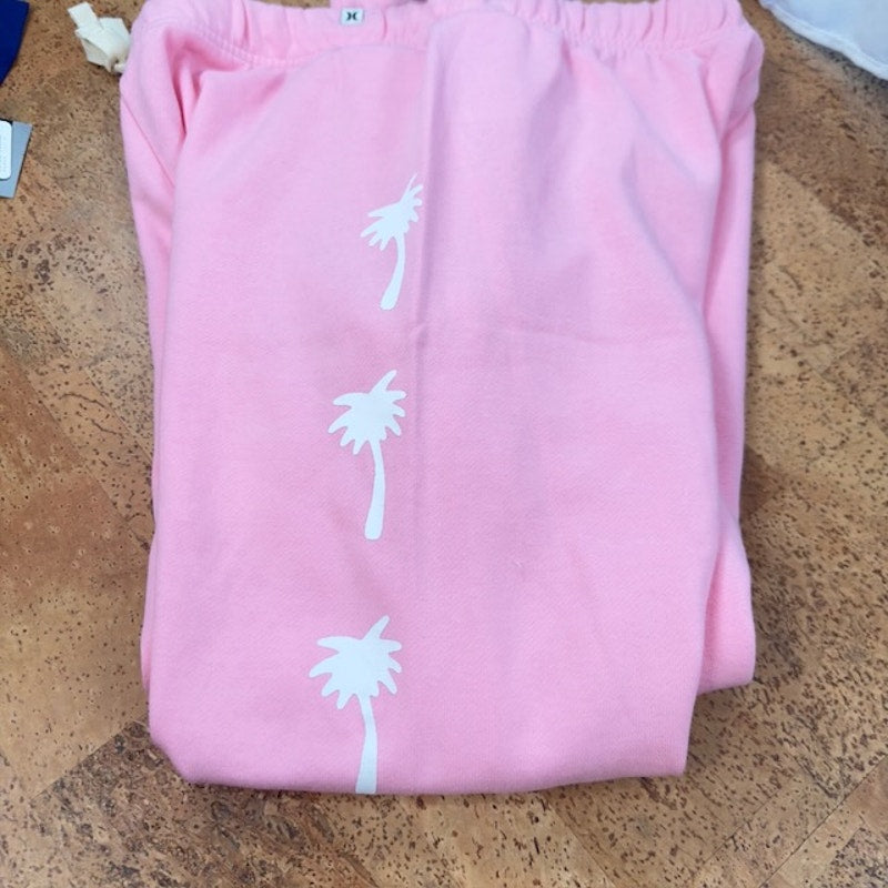 Hurley Lost Horizons Fleece Jogger Pants High-Rise Palm Tree Pink Womens Size S
