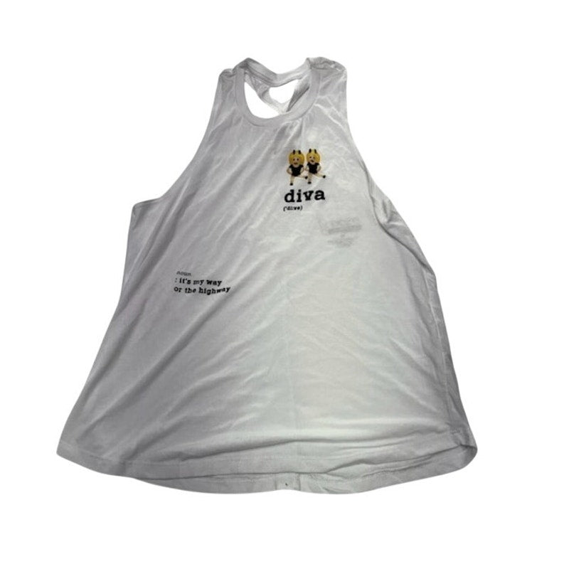 Freeze Diva Graphic Criss-Cross Back Tank Top Crewneck White Womens Size M