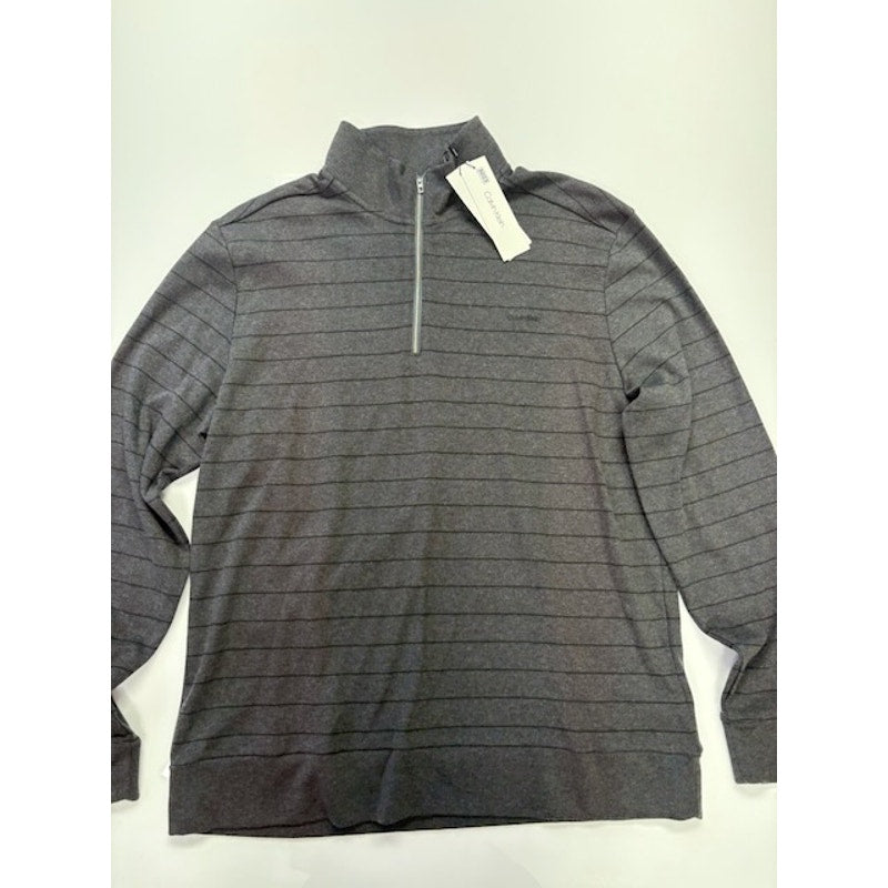 Calvin Klein Quarter-Zip Sweatshirt Liquid Touch Stripe Gray/Black Size XL