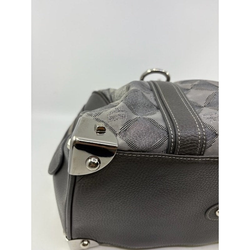 MCM Visetos Boston Bag Satchel Leather-Trimmed Hand Bag Chain Handle Grey Womens