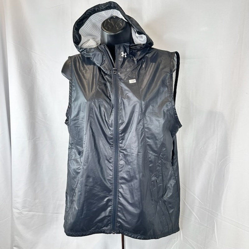 Under Armour Run True Vest Full Zip Hooded Windbreaker Black Womens Size M