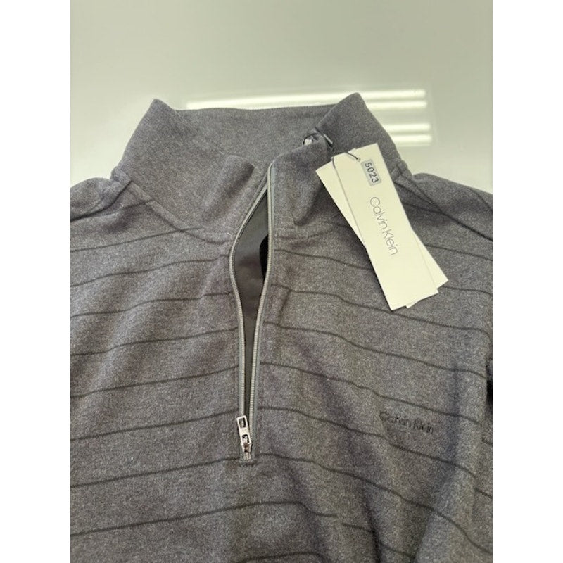 Calvin Klein Quarter-Zip Sweatshirt Liquid Touch Stripe Gray/Black Size XL
