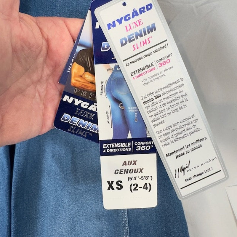 Nygard Luxe Denim Slims Lattice Skimmer Shorts Light Indigo Denim Womens Size XS