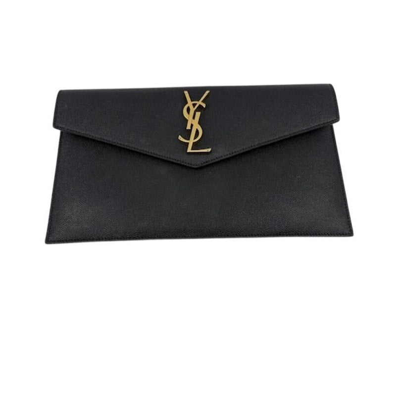 Yves Saint Laurent YSL Envelope Purse Uptown Pouch Grain De Poudre Leather Black