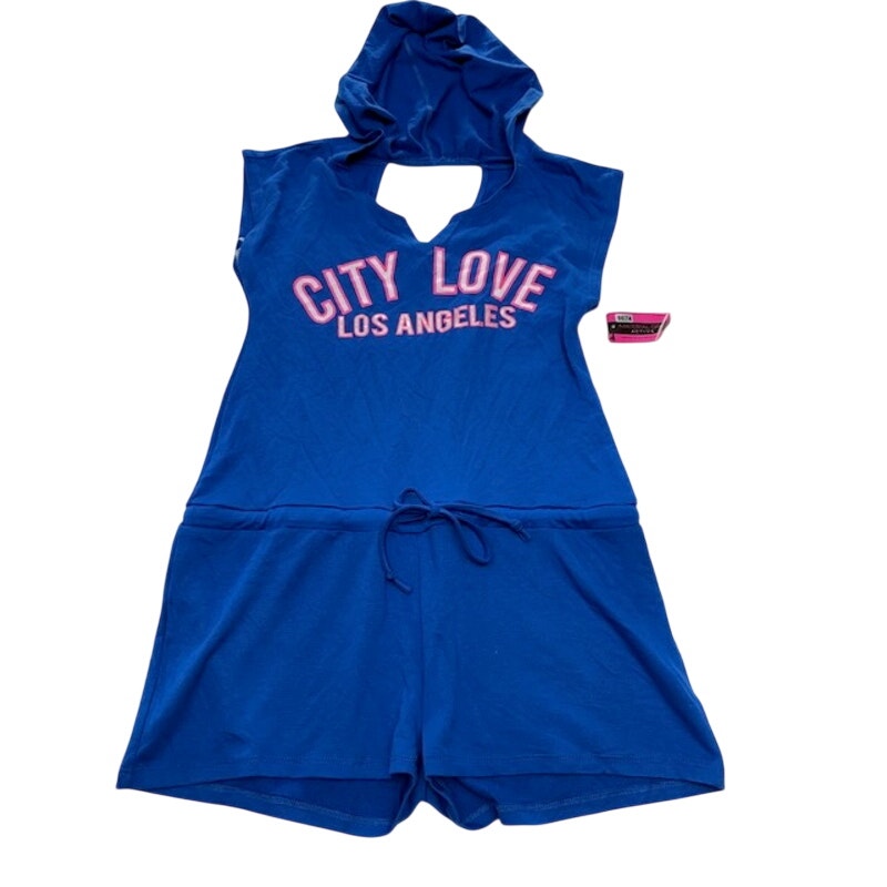 Material Girl Active Romper City Love Los Angeles Hooded Blue Womens Size XS