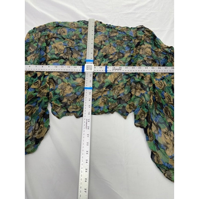 Patricia Nash Floral Scarf Lightweight Viscose Fringe Wrap Green Blue Brown