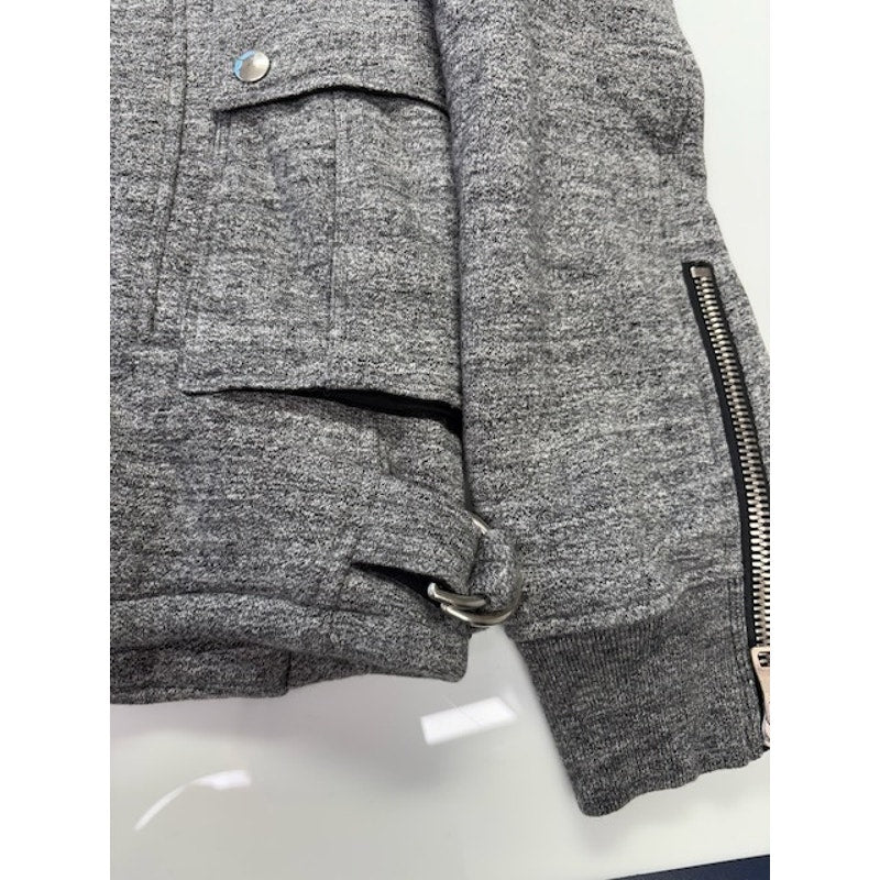 Balmain Quilted Biker Hoodie Two-Way Zip Flap Pockets Gray Mens Size XL