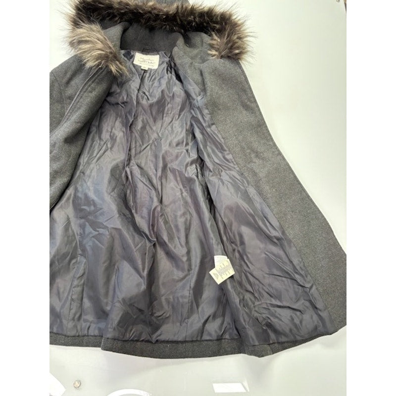 Maralyn & Me Faux-Fur-Trim Hooded Parka Coat Full-Zip Charcoal Womens Sz XS