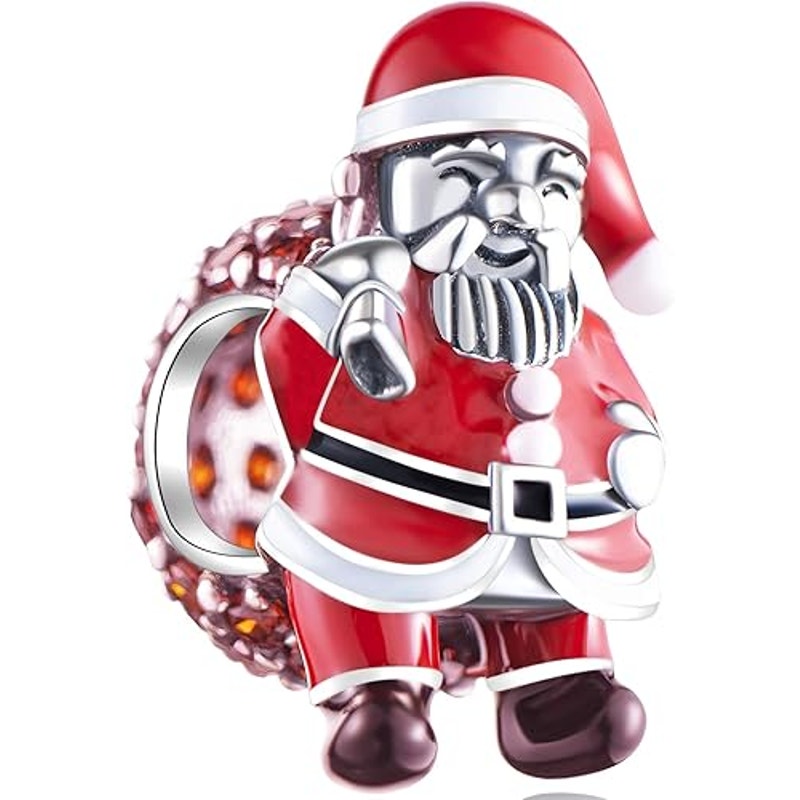 Santa Claus Enamel Dangle Charm Pendant 925 Sterling Silver