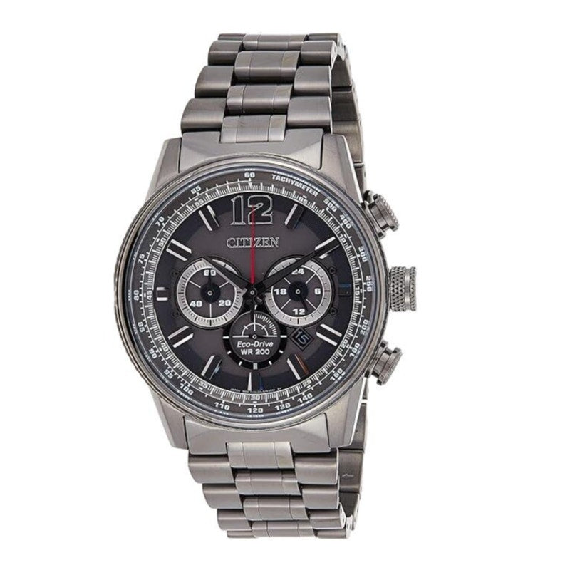 Citizen Eco-Drive Nighthawk Watch Grey Stainless Steel Charcoal Grey Dial