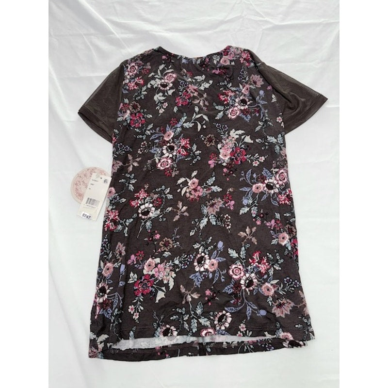 Gypsies & Moondust Floral Lace Up Blouse Short Sleeve Purple Womens Size XS