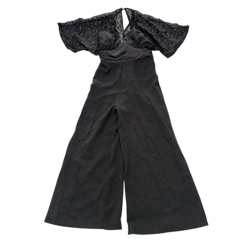 XOXO Lace V-Neck Jumpsuit Short Sleeve Wide Leg Formal Black Womens Size XS