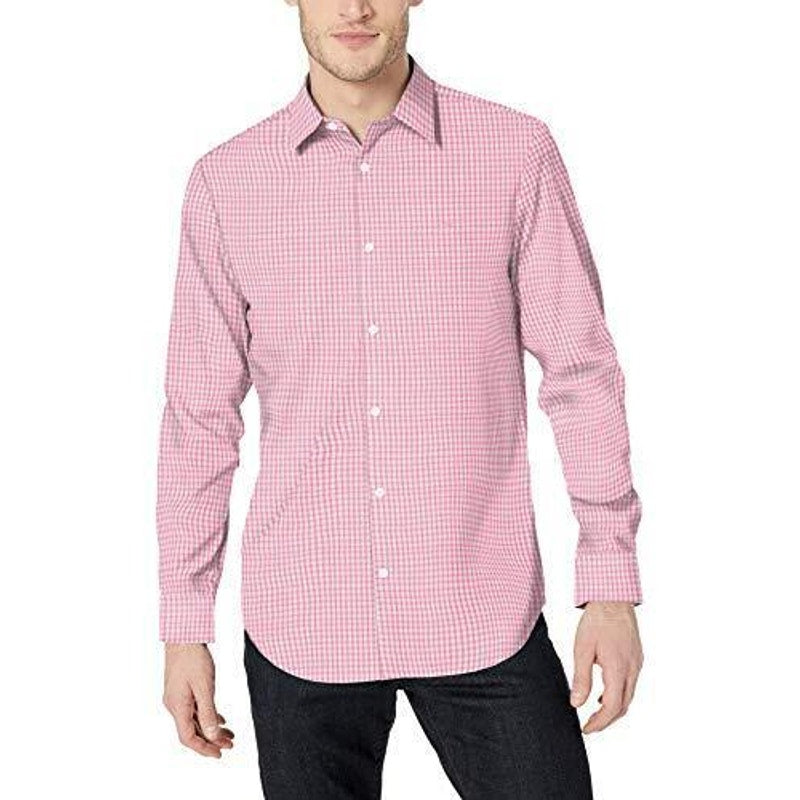 Calvin Klein Gingham Button-Up Shirt Cotton-Cashmere Pink Marshmallow Mens M