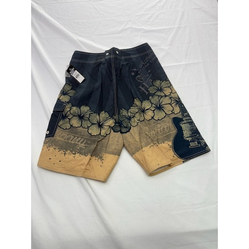 Hard Rock Cafe Hibiscus Citro Boardshorts Surf Swim Floral Blue Mens Size 30