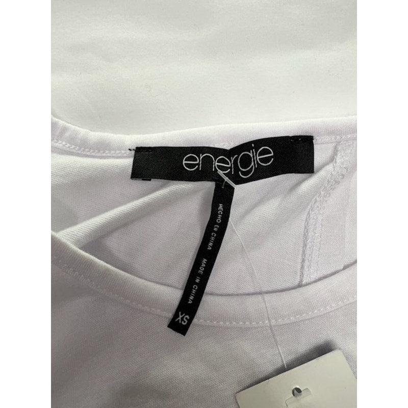 Energie Tee Top Surplice-Back Striped Graphic Front White Womens Size XS