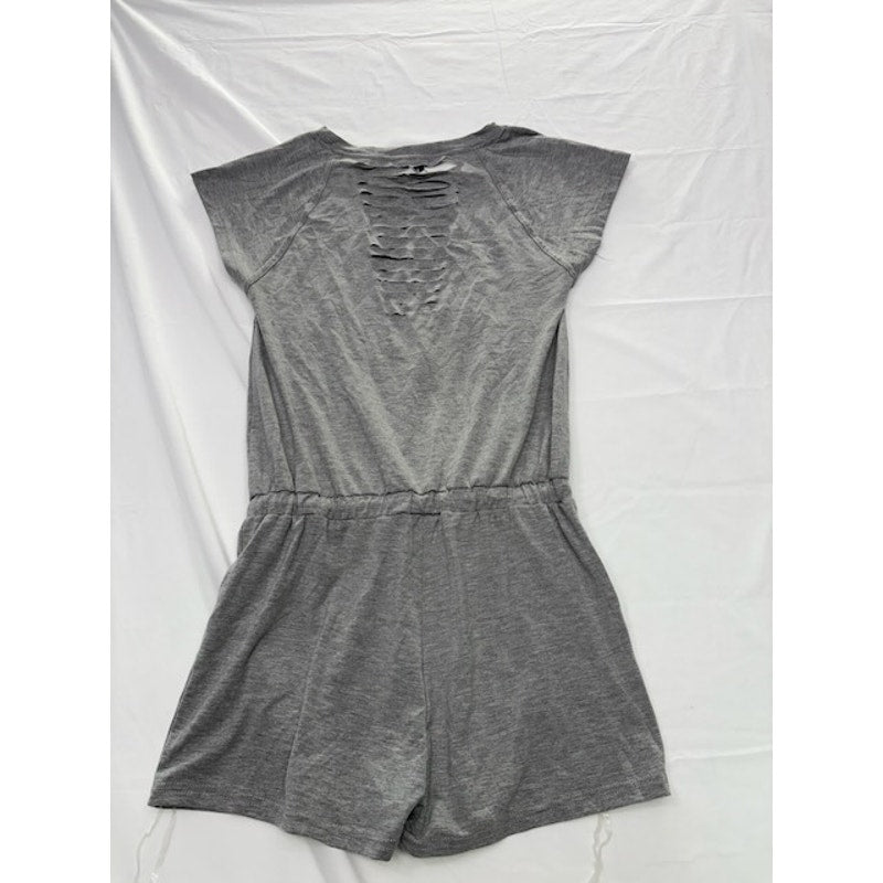 Material Girl Active Romper Short Cap Sleeve Cutout Back Gray Womens Size XS