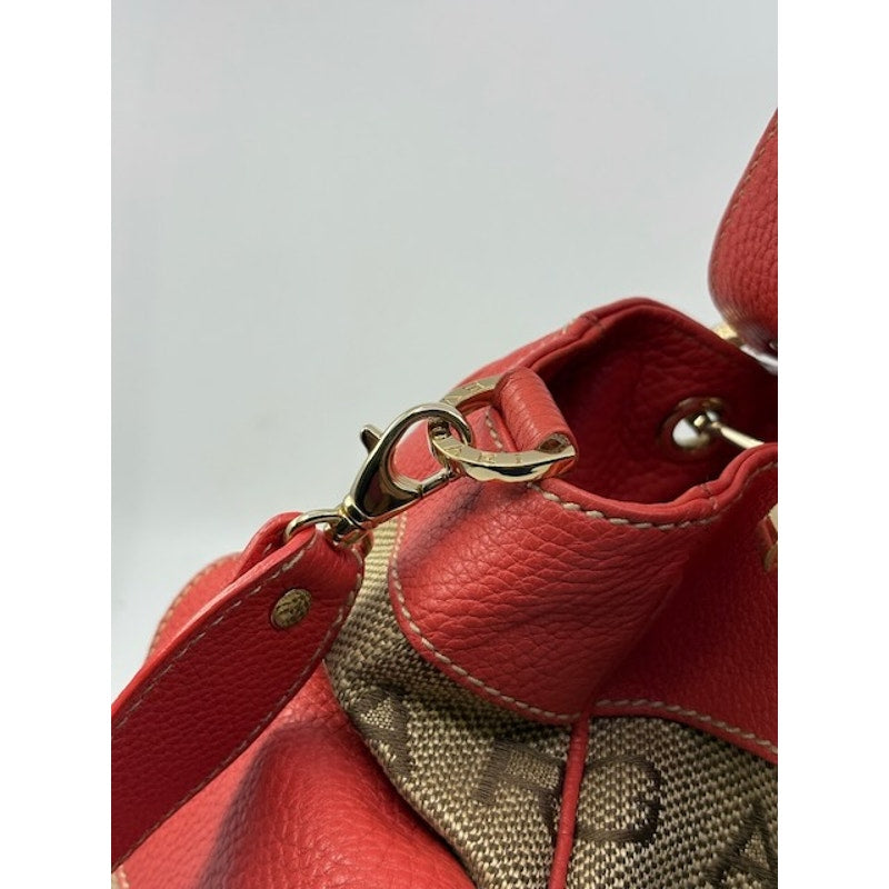 BVLGARI Canvas Leather Logo Mania Satchel Shoulder Bag Detachable Strap Brown