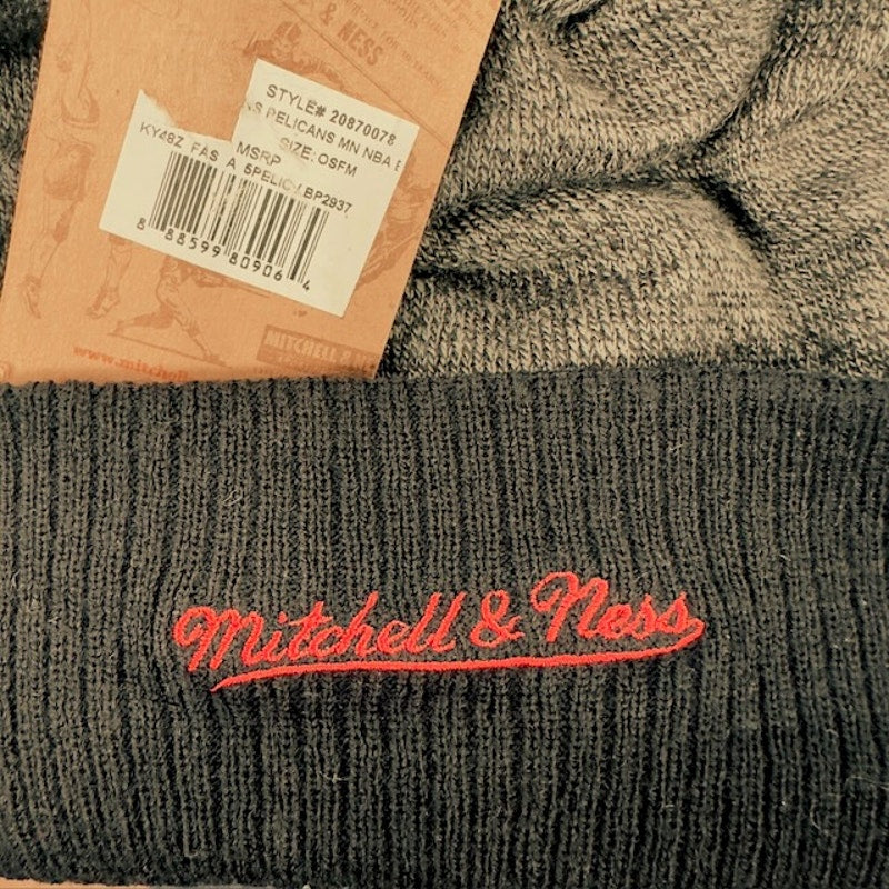 Mitchell & Ness NBA New Orleans Pelicans Pom Knit Beanie Black Gray Mens One Size