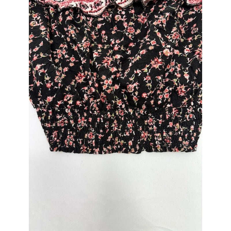American Rag Cie Floral Cropped Top Smocked Halter Black/Multi Womens XS
