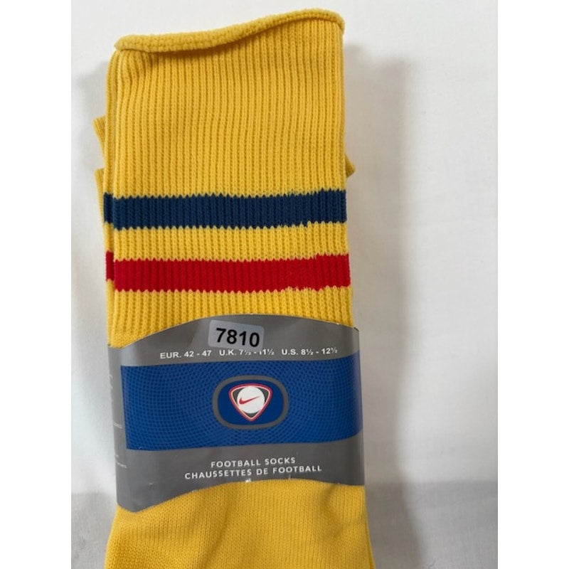 Nike Football Socks Over The Calf Yellow/Red/Blue Stripes Size 8.5-12.5