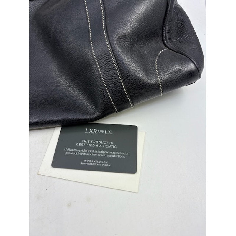 Christian Dior Leather Silver Hardware Handbag Snap Closure Black Womens Medium