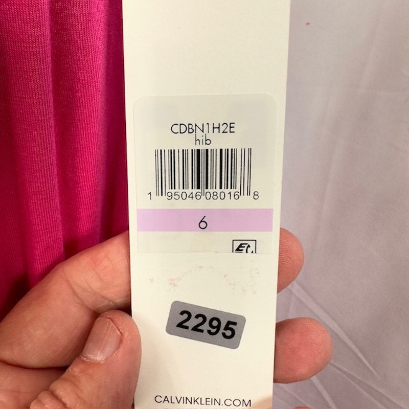 Calvin Klein Sleeveless Midi Dress Side-Ruched Scoop Neck Hot Pink Womens 6
