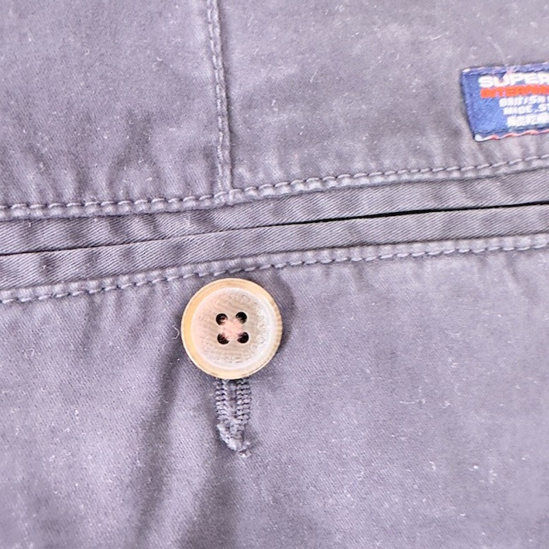 Superdry International Chino Shorts Flat Front Canvas Midnight Navy Mens 38