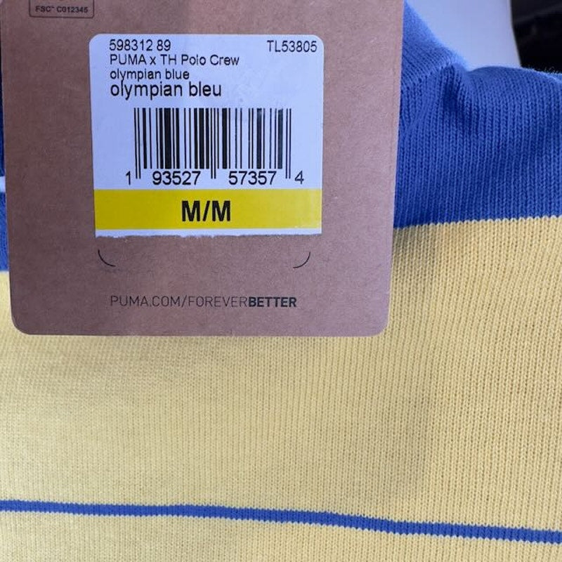 The Hundreds X Puma Polo Crew Shirt Olympian Blue Striped Blue Yellow Mens M