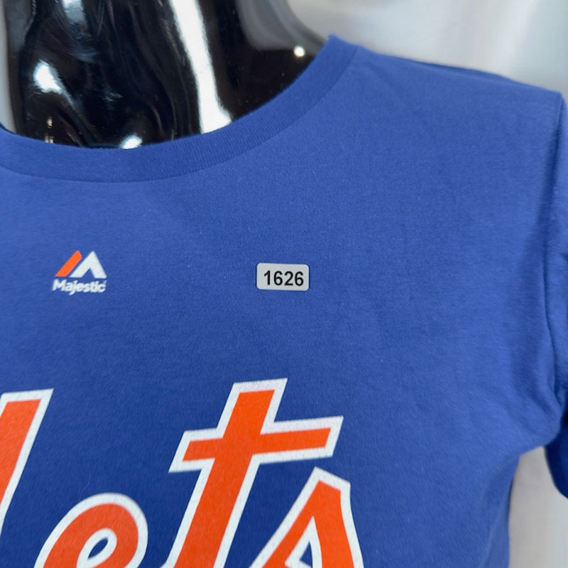 Majestic MLB New York Mets Graphic T-Shirts Crewneck Royal Blue Womens Large
