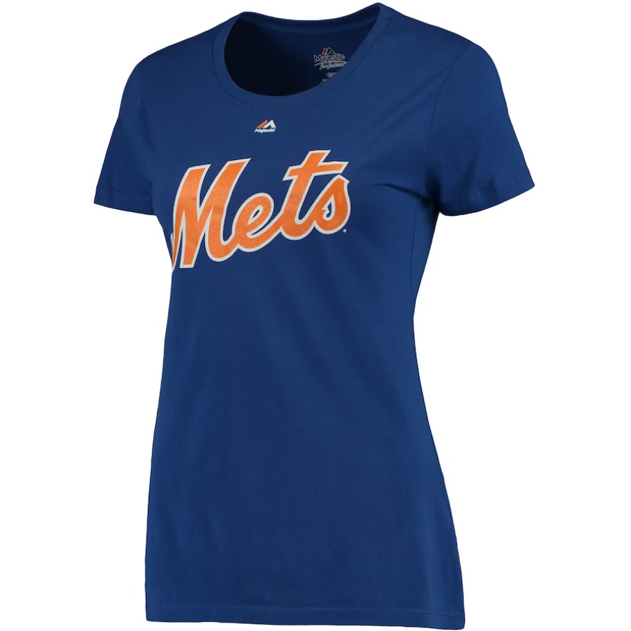 Majestic MLB New York Mets Graphic T-Shirts Crewneck Royal Blue Womens Large