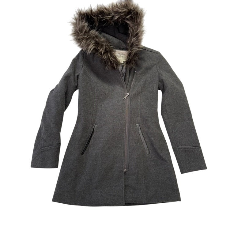 Maralyn & Me Faux-Fur-Trim Hooded Parka Coat Full-Zip Charcoal Womens Sz XS