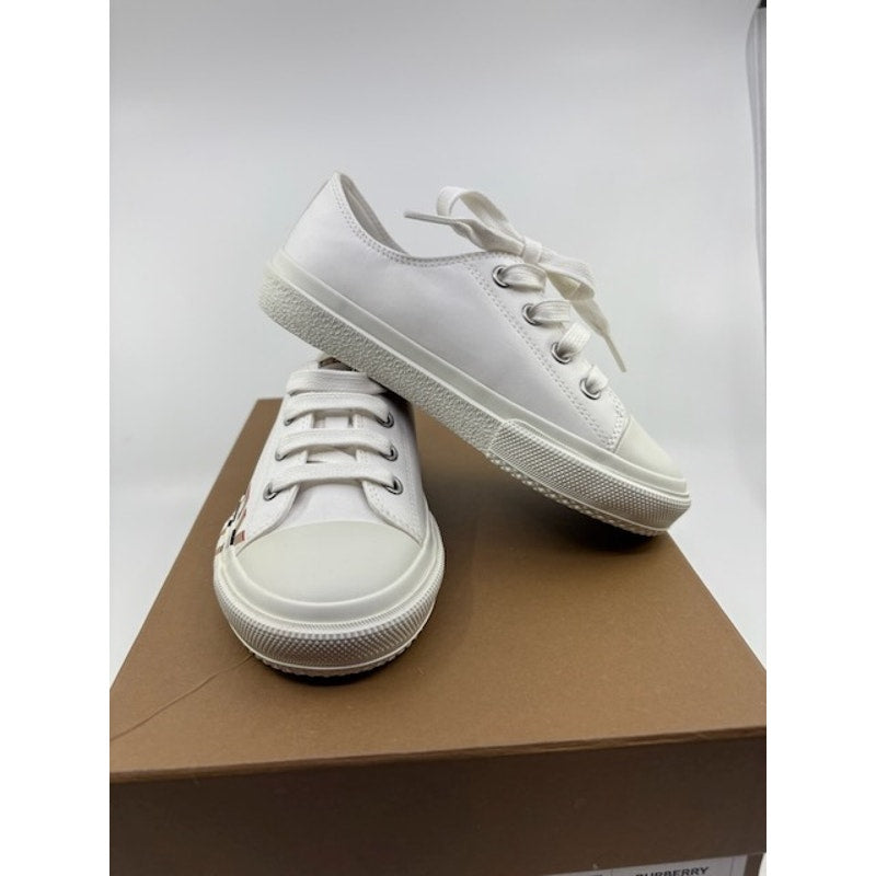Burberry Icon Stripe Logo Print Cotton Gabardine Sneakers White Kids 12.5
