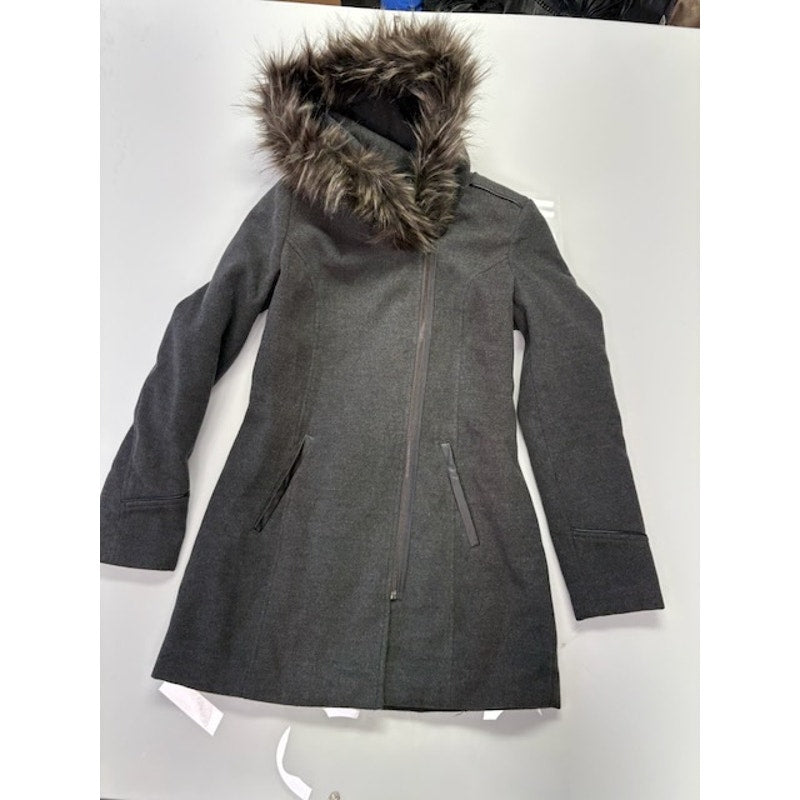 Maralyn & Me Faux-Fur-Trim Hooded Parka Coat Full-Zip Charcoal Womens Sz XS
