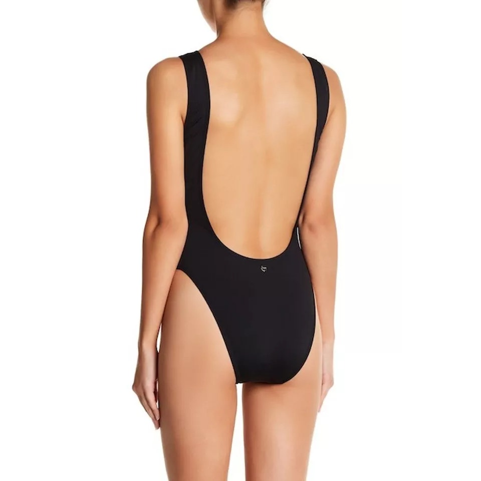 Juicy Couture One Piece Swimsuit Foil Verbiage Logo Scoop Neck Black Women M