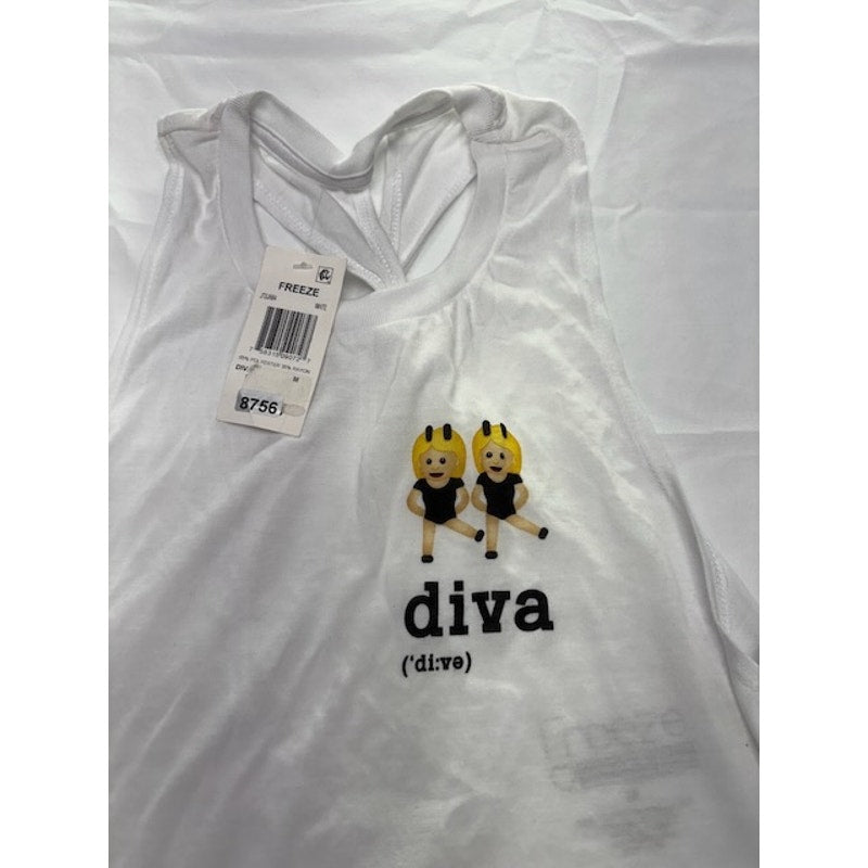 Freeze Diva Graphic Criss-Cross Back Tank Top Crewneck White Womens Size M