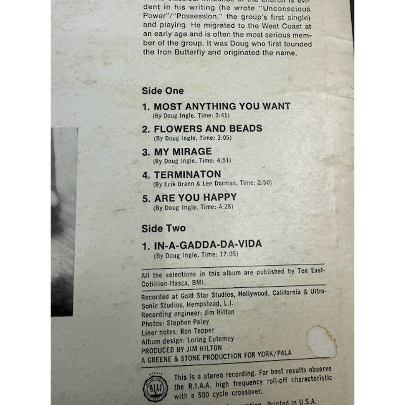 Iron Butterfly – In-A-Gadda-Da-Vida 1968 Vinyl Album Record