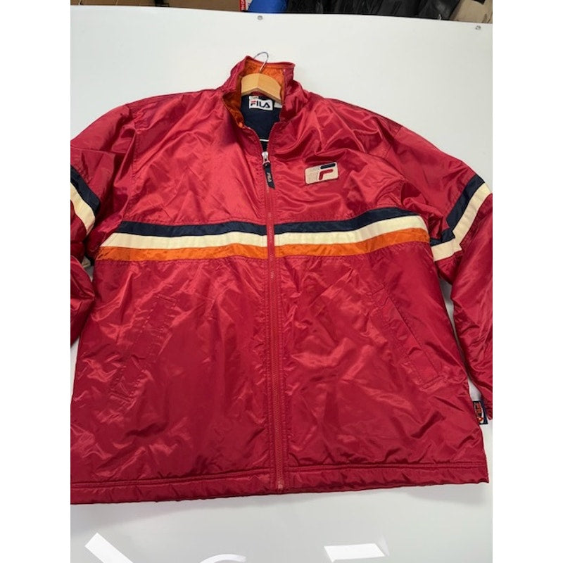 Fila Vintage Sun Faded Japan Sport Stripes Jacket Quilted Lined Red Mens Size L