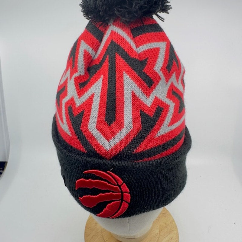 New Era Toronto Raptors Beanie Hat Cuffed Knit Pompom Mens Red Black OS