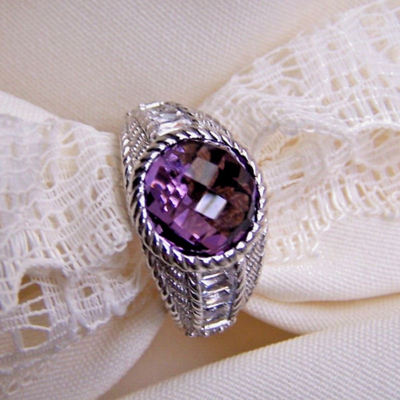 Judith Ripka Ring Sterling Silver 925 Faceted Purple Amethyst Silver 6.75mm
