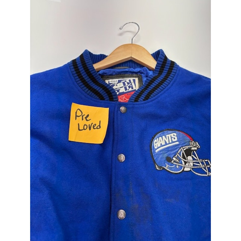 G-III Carl Banks NY Giants Leather Varsity Bomber Jacket Blue/Black Mens Size XL