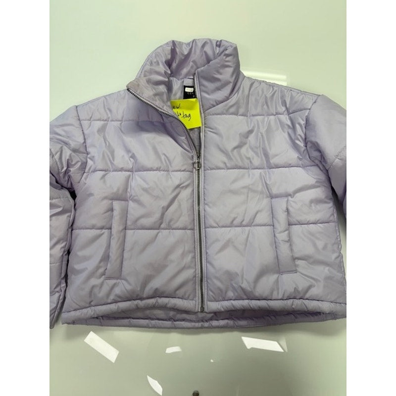Celebrity Pink Cropped Puffer Coat Front Zipper Lined Purple Womens Size L