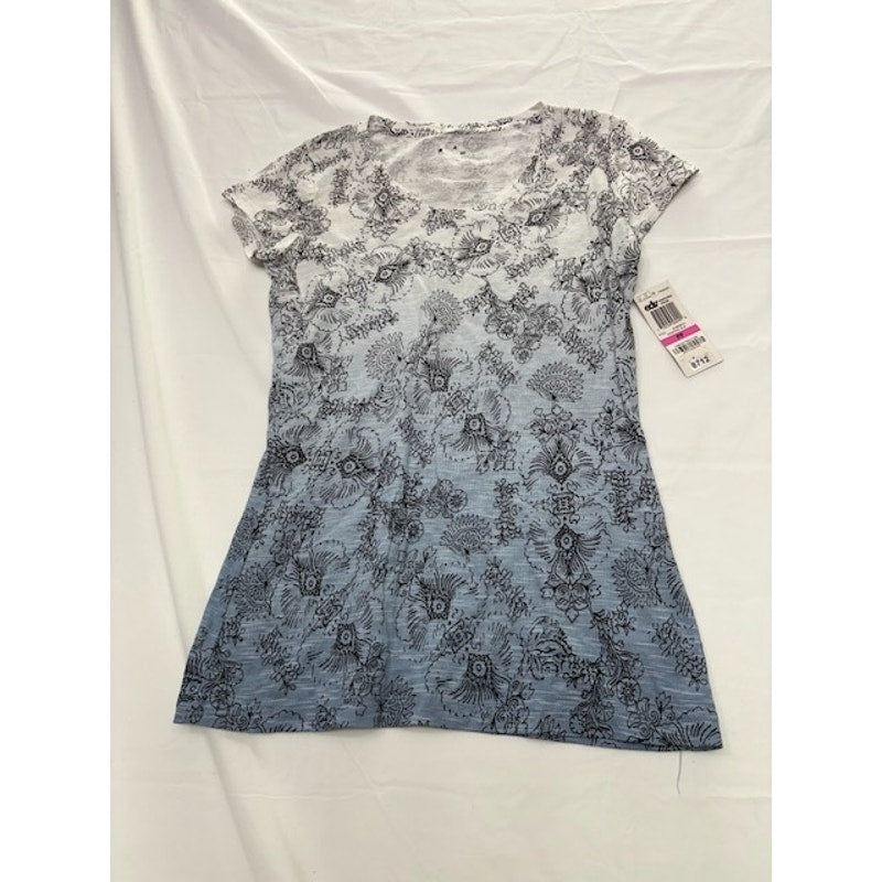 Style&Co Essential Tee Ombre Floral Top Short Sleeve Blue White Women PP