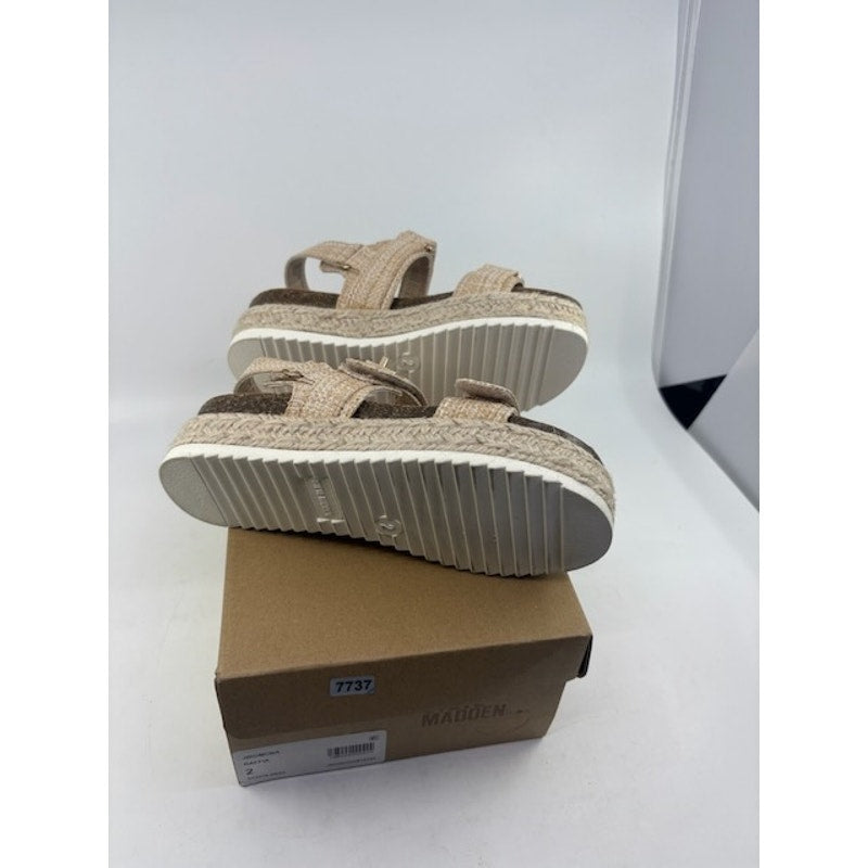 Steve Madden Bigmona Flatform Sandal Ankle Strap Natural Raffia Girls Size 2