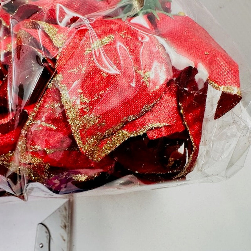 NEW 90 Pcs Christmas Glitter Poinsettia Flowers Decoration Ornaments 5 Inch Red